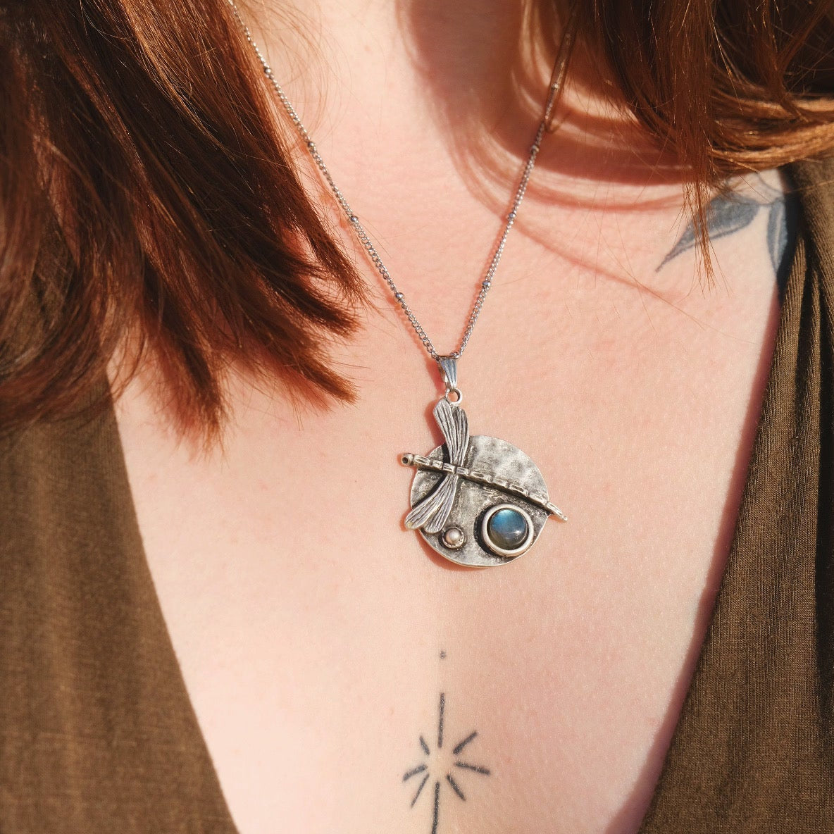 Dragonfly Labradorite Pendant Necklace