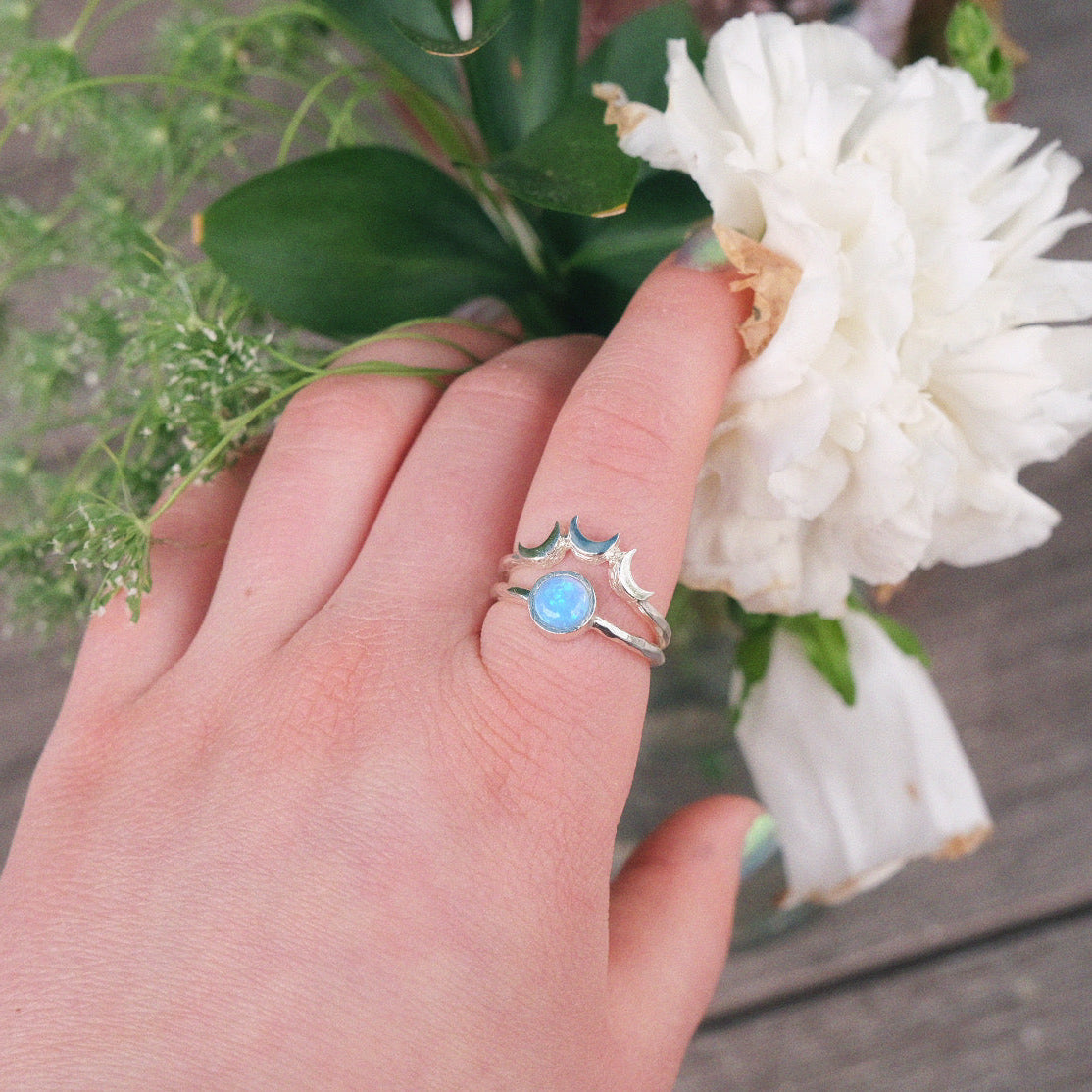 Stacked Moon Phase Ring~925K Sterling Silver