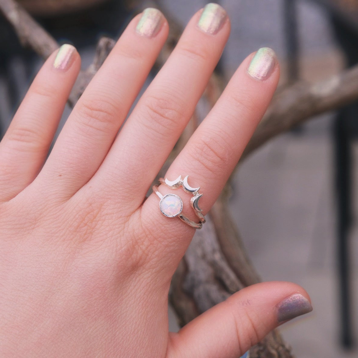 Stacked Moon Phase Ring~925K Sterling Silver