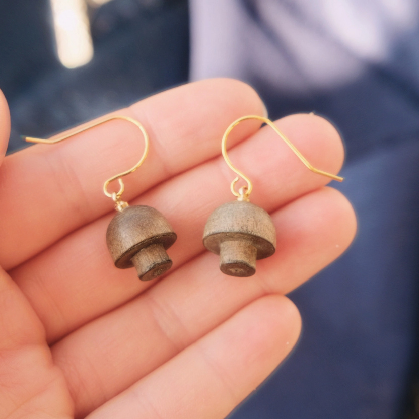 Wooden Mushroom Earrings