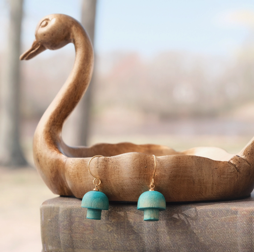 Wooden Mushroom Earrings