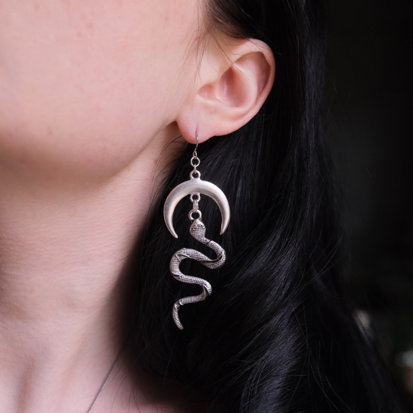 Snake & Moon Earrings