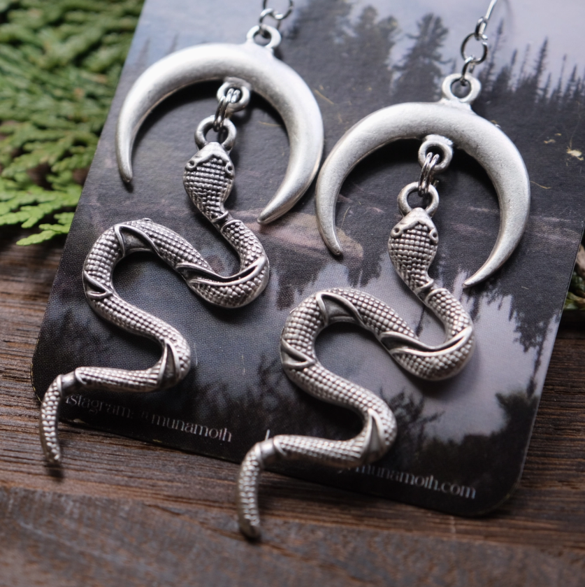 Snake & Moon Earrings