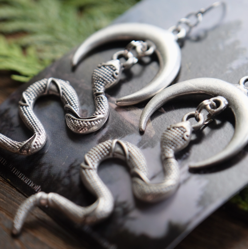 Snake & Moon Earrings