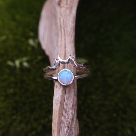 Stacked Moon Phase Ring~925K Sterling Silver