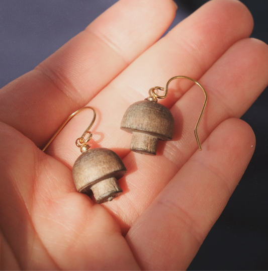 Wooden Mushroom Earrings