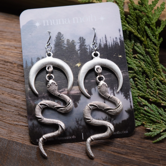 Snake & Moon Earrings